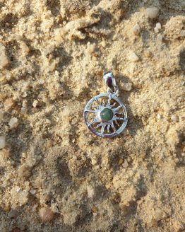 COLGANTE SOL AZTECA PLATA Y ESMERALDA