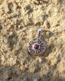 COLGANTE SOL AZTECA PLATA Y RUBI