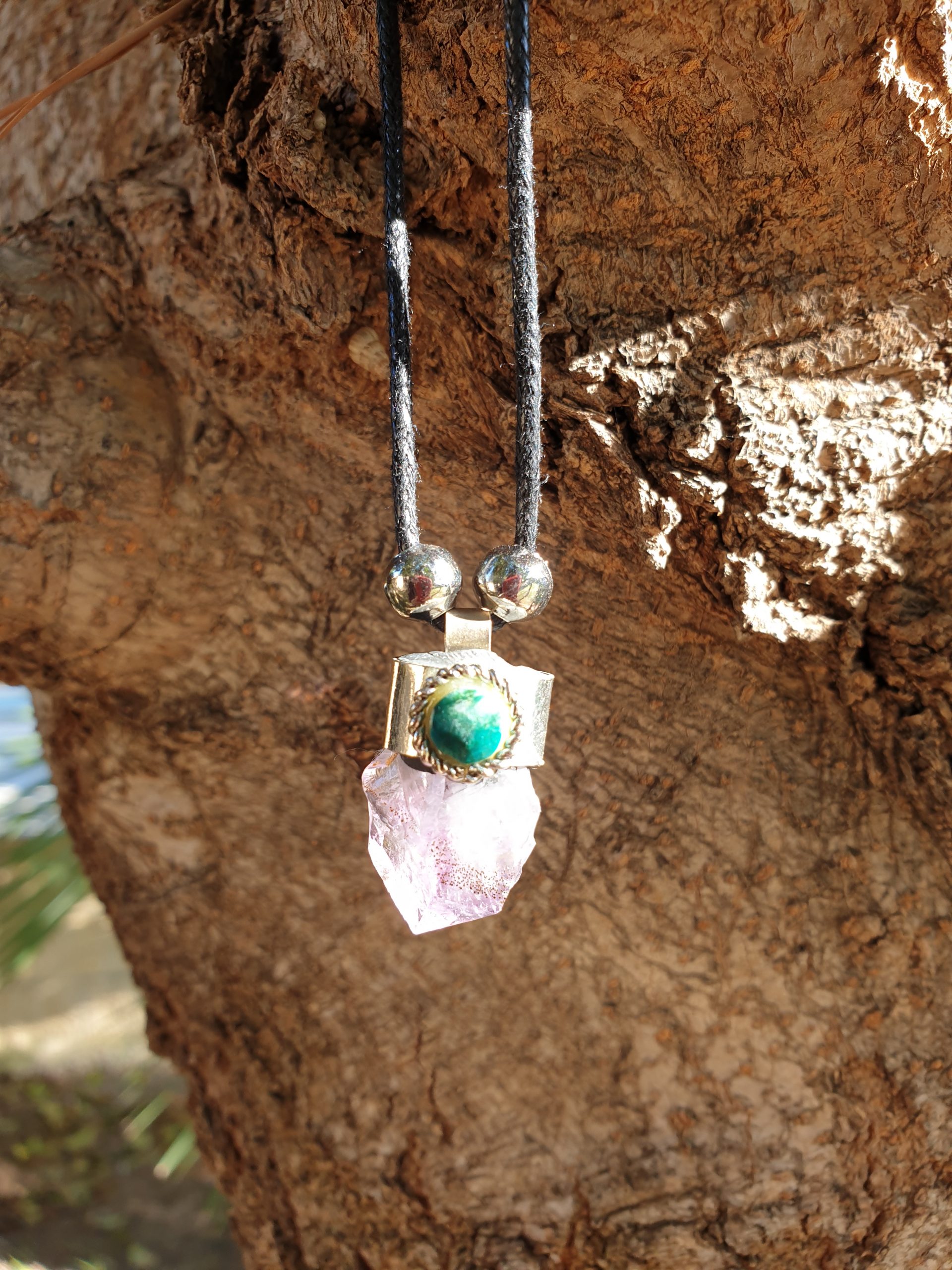 Colgante Alpaca con Crisocola y Amatista