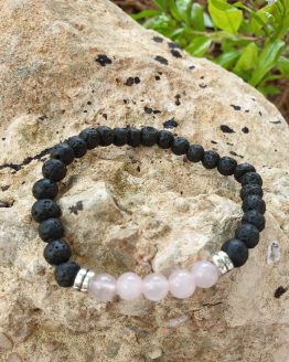 pulsera lava y cuarzo rosa
